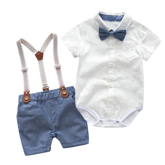 Summer Boy Baby Gentleman Suit Baby Romper Overalls Two-Piece British Style Handsome Clothing - Shello's Creative Boutique