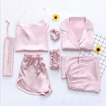 Fdfklak Home Clothes Sexy Pijama 7 Pieces Silk Pajamas For Women Night Suit Sleepwear Sets Pyjamas Women Spring Summer Q1047 eprolo