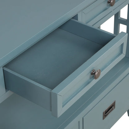 Farmhouse Pine Console Table - 36" Entry Table with 4 Drawers & Storage Shelf in Blue - Shello's Creative Boutique