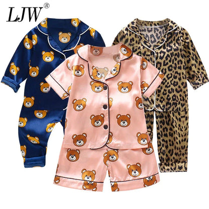 LJW Children's pajamas set Baby suit Kids Clothes Toddler Boys Girls Ice silk satin Tops Pants Set home Wear Kids pajamas - Shello's Creative Boutique