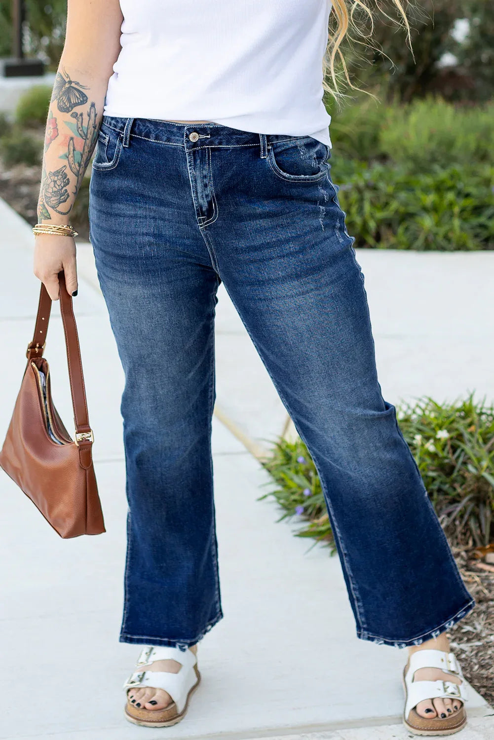 Dirty Blue Distressed Hem Plus Size Flared Jeans - Shello's Creative Boutique