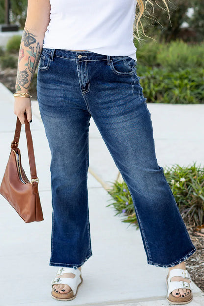 Dirty Blue Distressed Hem Plus Size Flared Jeans - Shello's Creative Boutique