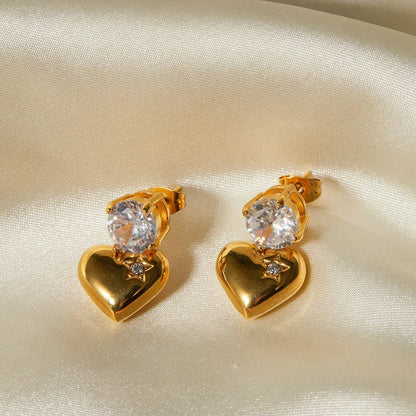 18k gold noble and elegant heart inlaid zircon design earrings - Shello's Creative Boutique