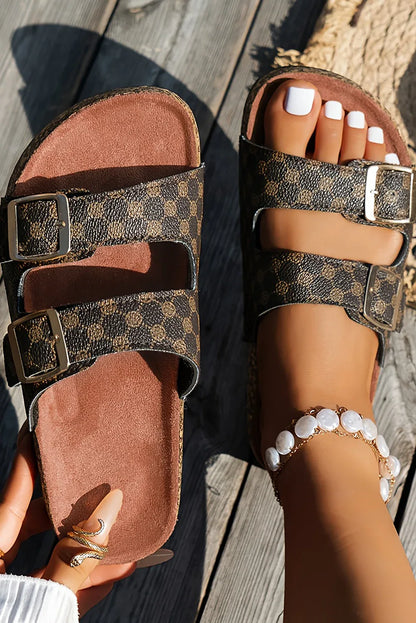 White Vintage Double Buckle Comfortable Slippers - Shello's Creative Boutique