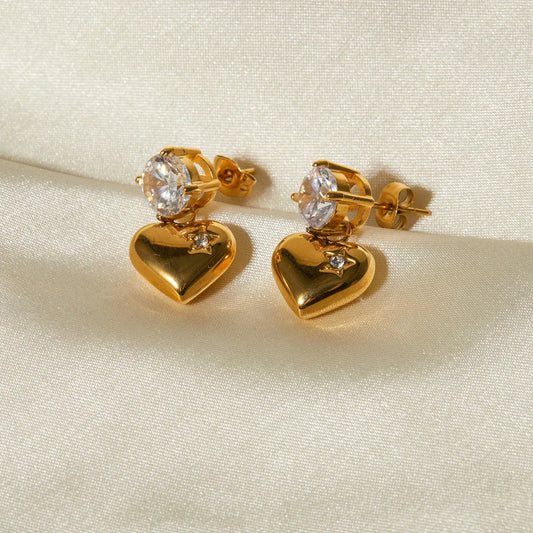 18k gold noble and elegant heart inlaid zircon design earrings - Shello's Creative Boutique