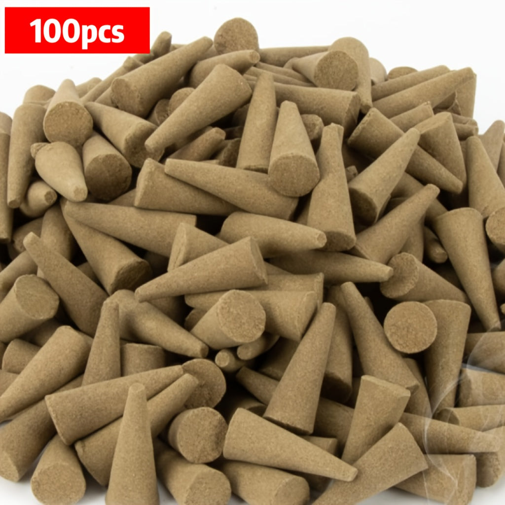 100pcs Sandalwood & Mugwort Incense Cones - Long-Lasting Fragrance for Home & Yoga - Shello's Creative Boutique