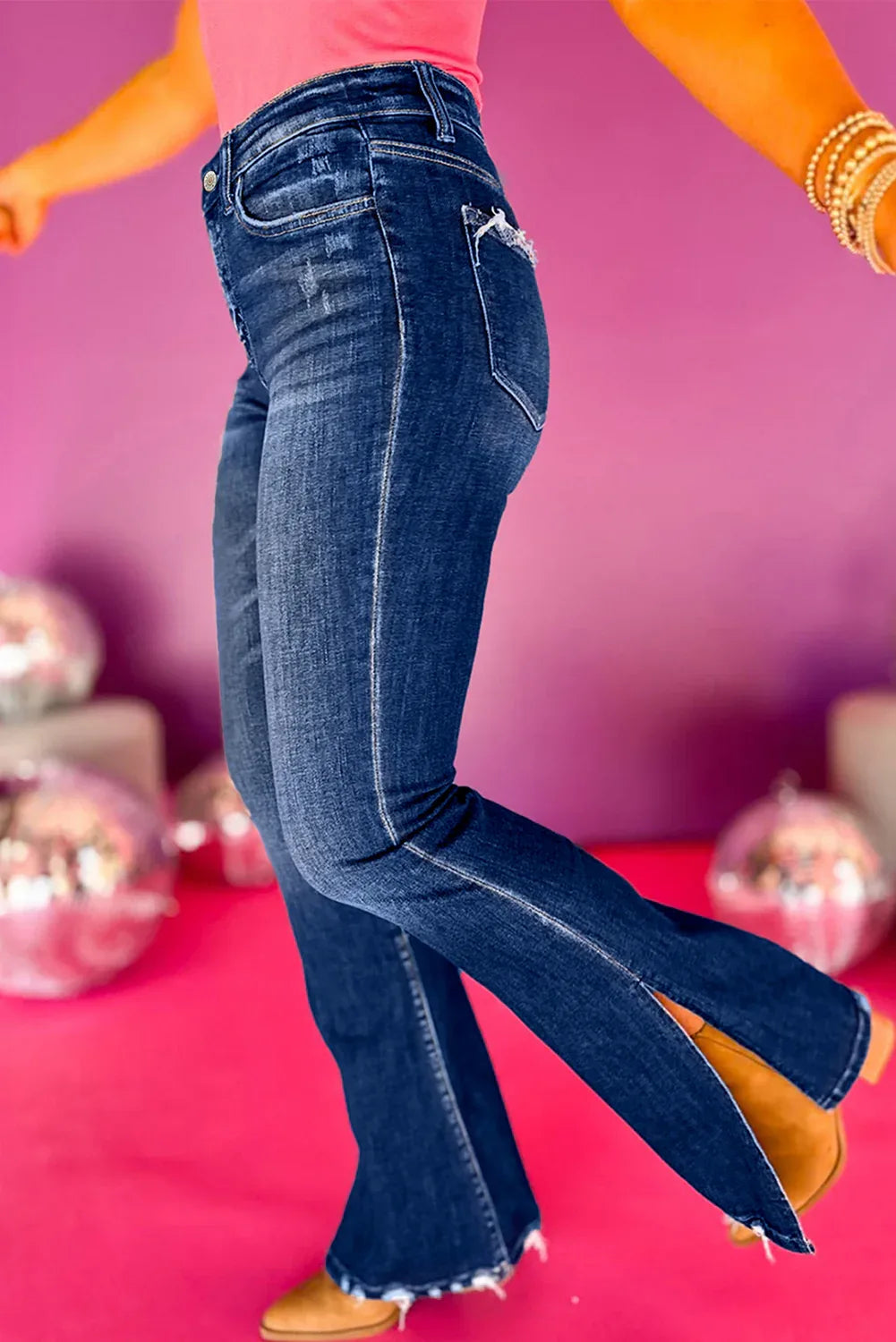 Dirty Blue Distressed Hem Plus Size Flared Jeans - Shello's Creative Boutique