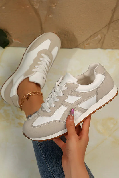 Pink Contrast Lace-Up Sneakers - Round Toe Casual Trainers - Shello's Creative Boutique