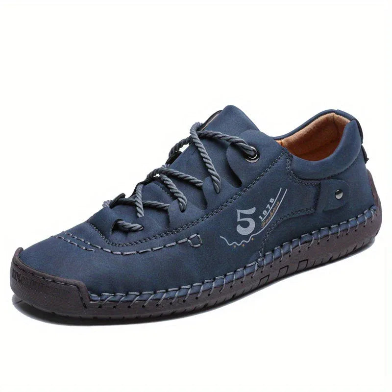 KEZZLY Casual Handmade Stitching Men's Flats – Lace-Up Outdoor Walking Sneakers with Round Toe & Rubber Sole - Shello's Creative Boutique