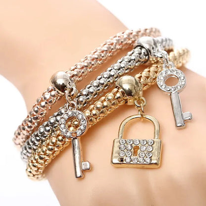 3 Pcs/Set Crystal Owl Heart Charm Bracelets & Bangles Gold/Silver Plated Elephant Anchor Pendants Rhinestone Bracelets For Women eprolo