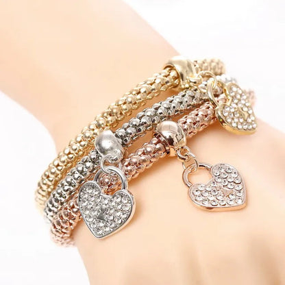 3 Pcs/Set Crystal Owl Heart Charm Bracelets & Bangles Gold/Silver Plated Elephant Anchor Pendants Rhinestone Bracelets For Women eprolo