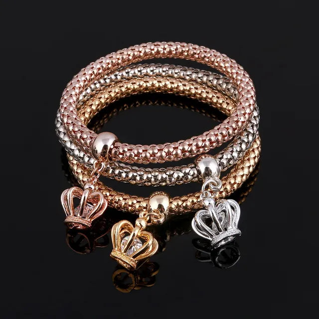 3 Pcs/Set Crystal Owl Heart Charm Bracelets & Bangles Gold/Silver Plated Elephant Anchor Pendants Rhinestone Bracelets For Women eprolo