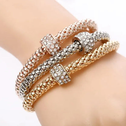 3 Pcs/Set Crystal Owl Heart Charm Bracelets & Bangles Gold/Silver Plated Elephant Anchor Pendants Rhinestone Bracelets For Women eprolo