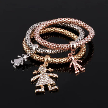 3 Pcs/Set Crystal Owl Heart Charm Bracelets & Bangles Gold/Silver Plated Elephant Anchor Pendants Rhinestone Bracelets For Women eprolo