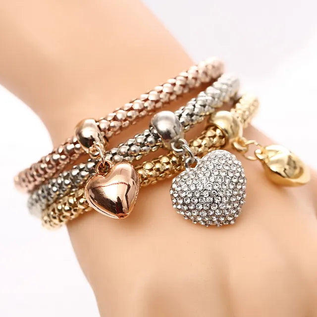 3 Pcs/Set Crystal Owl Heart Charm Bracelets & Bangles Gold/Silver Plated Elephant Anchor Pendants Rhinestone Bracelets For Women eprolo