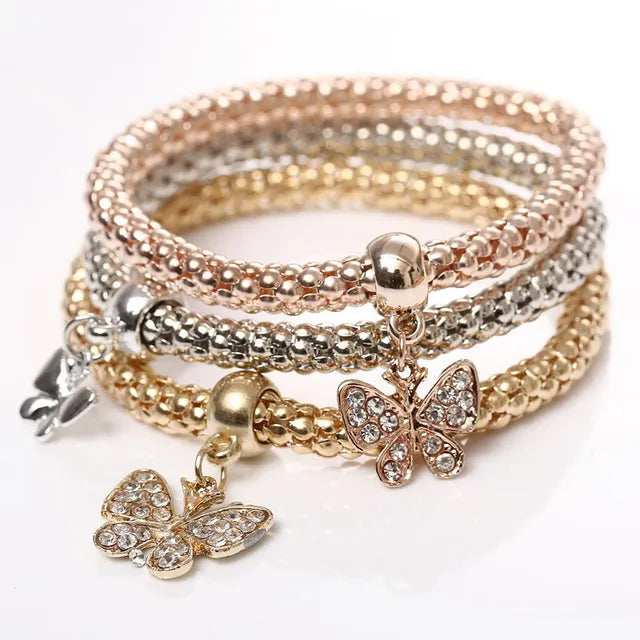 3 Pcs/Set Crystal Owl Heart Charm Bracelets & Bangles Gold/Silver Plated Elephant Anchor Pendants Rhinestone Bracelets For Women eprolo