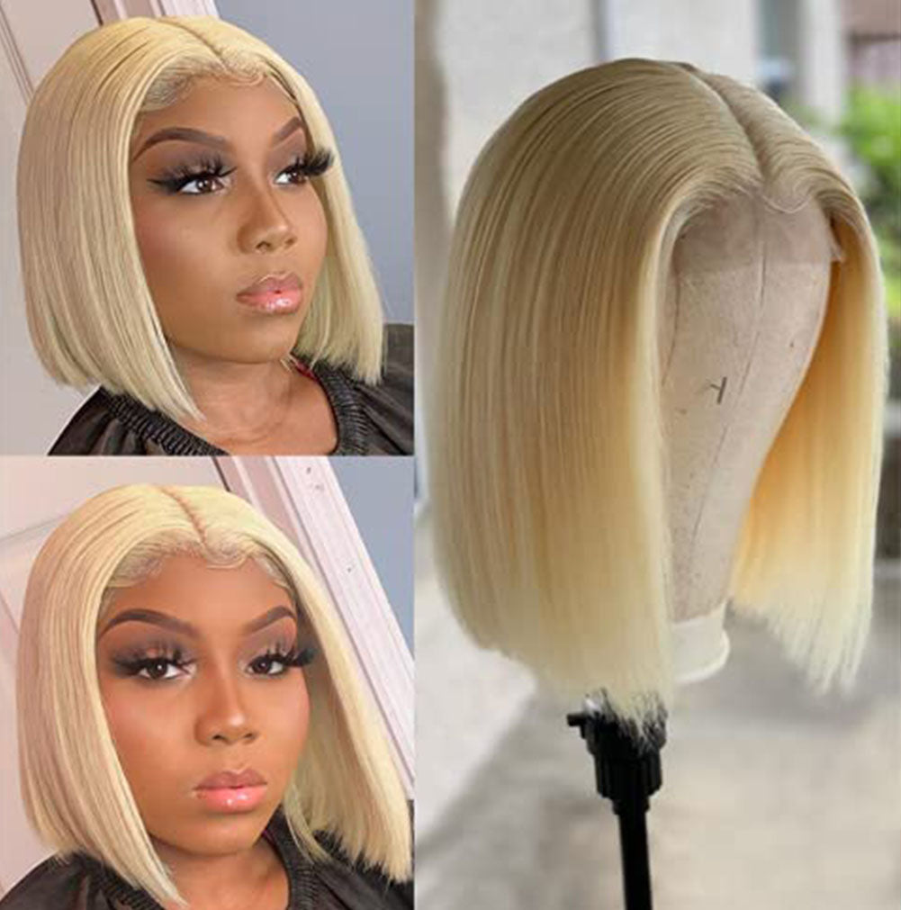 Hand Groove 13*2.5 Chemical Fiber Front Lace Wig Headgear 613# Wave Hair Natural Straight Hairline Wig Shello Creative Boutique