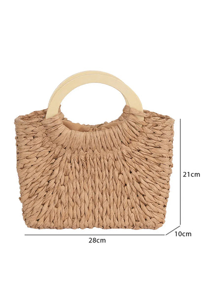 Camel Retro Straw Woven Tote Bag – Eco-Chic Beach & Casual Carryall for Women - Shello's Creative Boutique