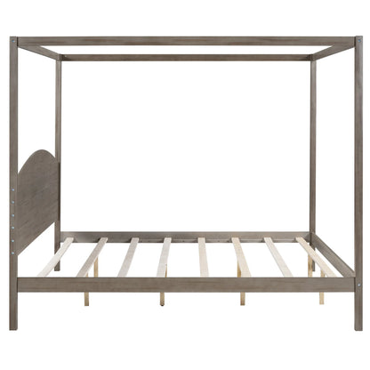 King Size Canopy Platform Bed with Headboard and Support Legs, Brown Wash - Shello's Creative Boutique