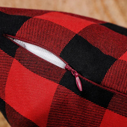 Christmas Red Linen Checkered Pillow Cover - Festive Cushion Cover - Shello's Creative Boutique