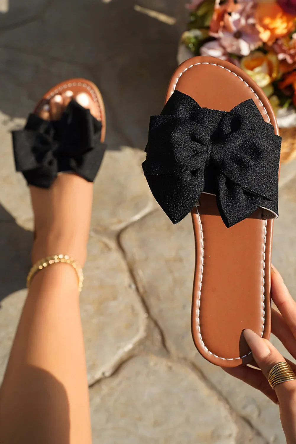 White Bow Decor Flat Slippers - Shello's Creative Boutique