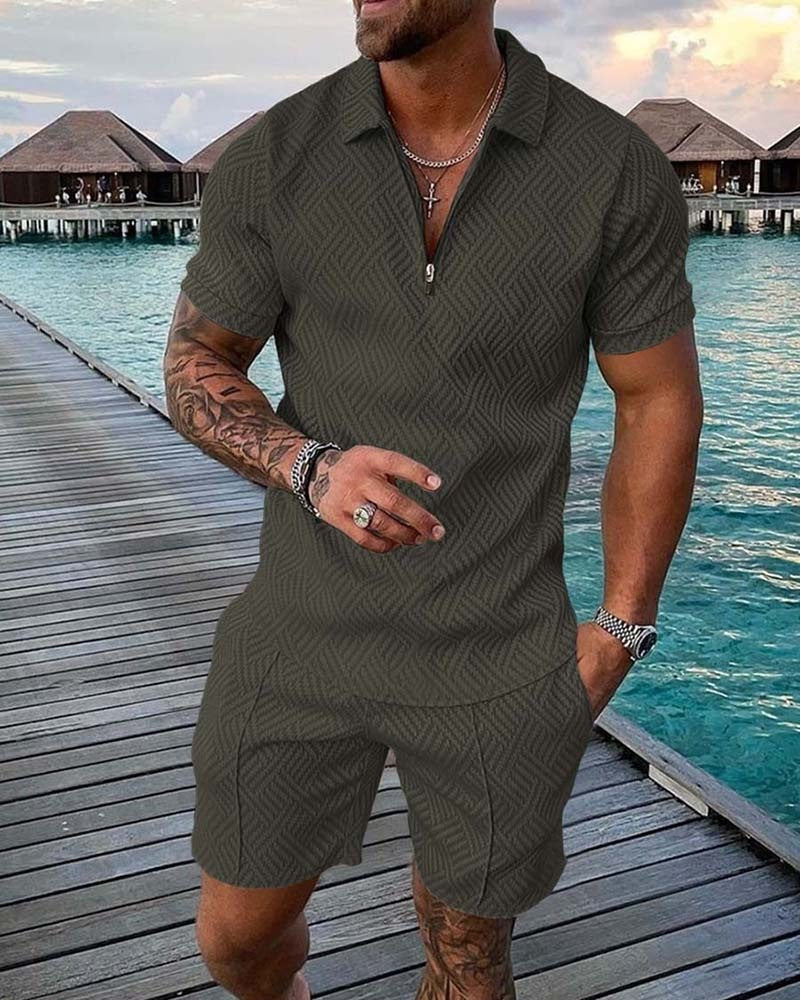Men's 3D Print Casual Summer Set - Stylish Polo Shirt & Shorts Combo
