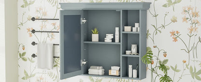 35 ''x 28' 'blue wall mounted bathroom storage cabinet with mirror door and medication cabinet with 6 open shelves - Shello's Creative Boutique