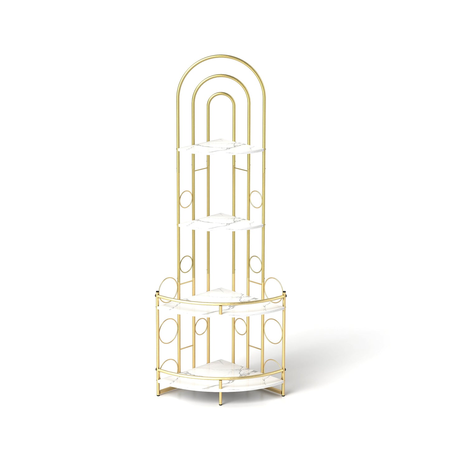 Gold 4-Tier Corner Bookshelf, Modern Style, Plant Stand with Metal Frame eprolo