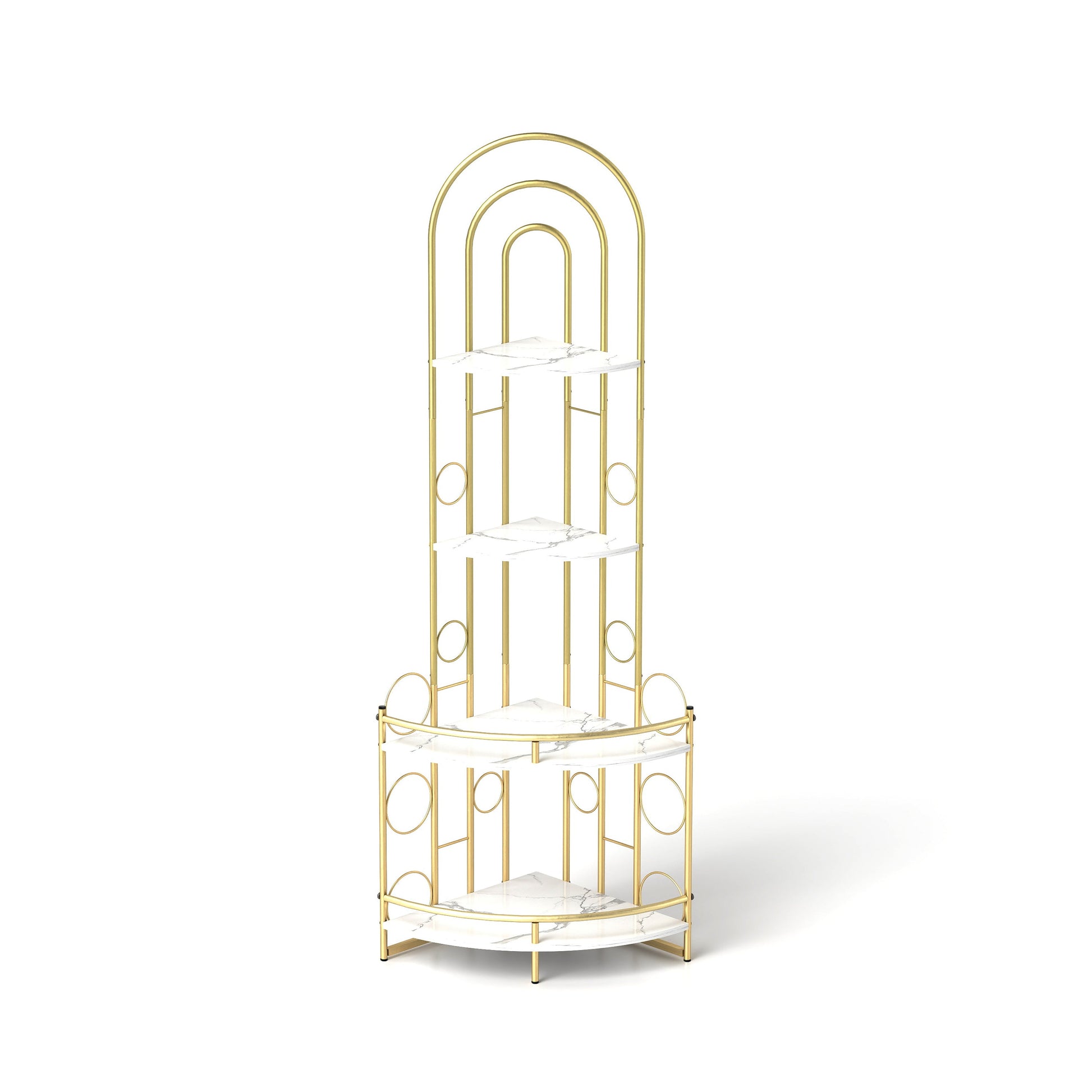 Gold 4-Tier Corner Bookshelf, Modern Style, Plant Stand with Metal Frame eprolo
