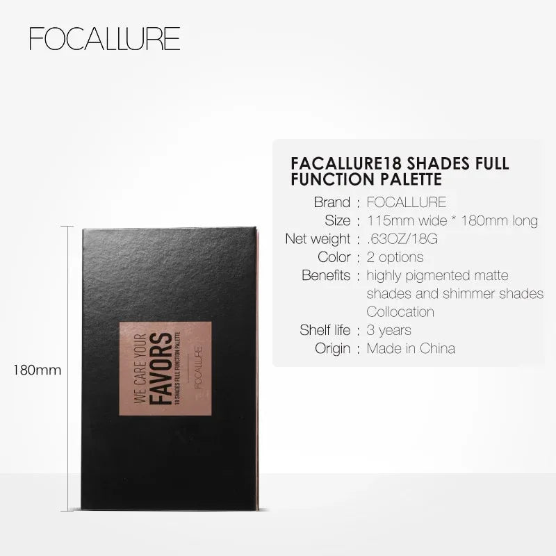 FOCALLURE 18 Colors Palette Shimmer Matte Pigment Eye Shadow Cosmetics Mineral Nude Glitter Eye Makeup Beauty - Shello's Creative Boutique