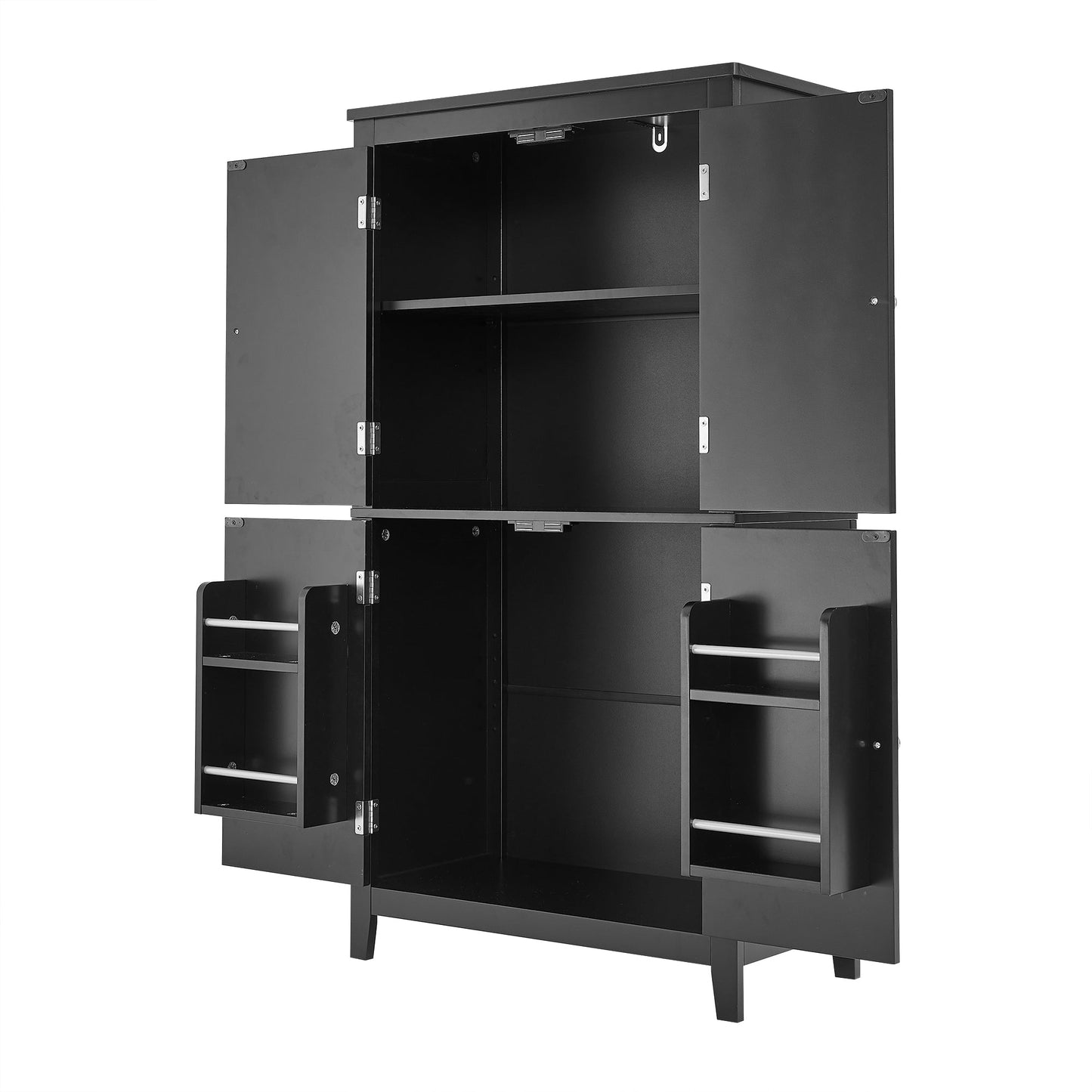 Bathroom floor storage cabinet, bathroom storage cabinet, 4-door independent cabinet, adjustable shelf, adaptive shelf, black eprolo