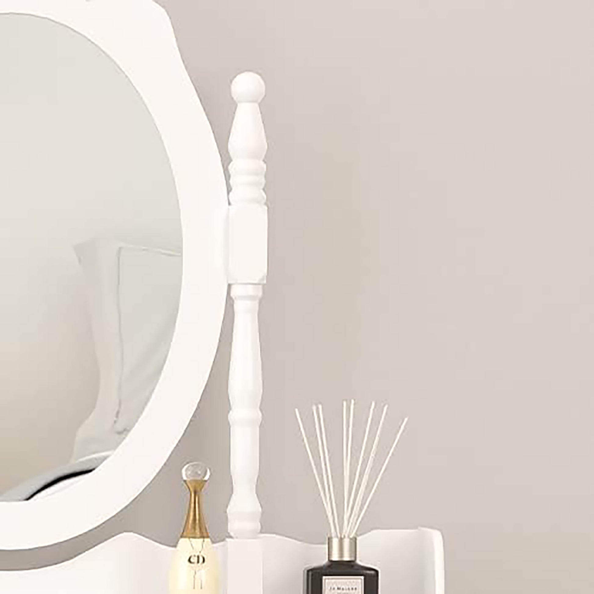 Vanity Table Set with 4 Drawer, Makeup Dressing Table w/Cushioned Stool, Girls Women Bedroom Furniture Set Oval Mirror eprolo