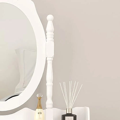 Vanity Table Set with 4 Drawer, Makeup Dressing Table w/Cushioned Stool, Girls Women Bedroom Furniture Set Oval Mirror - Shello's Creative Boutique