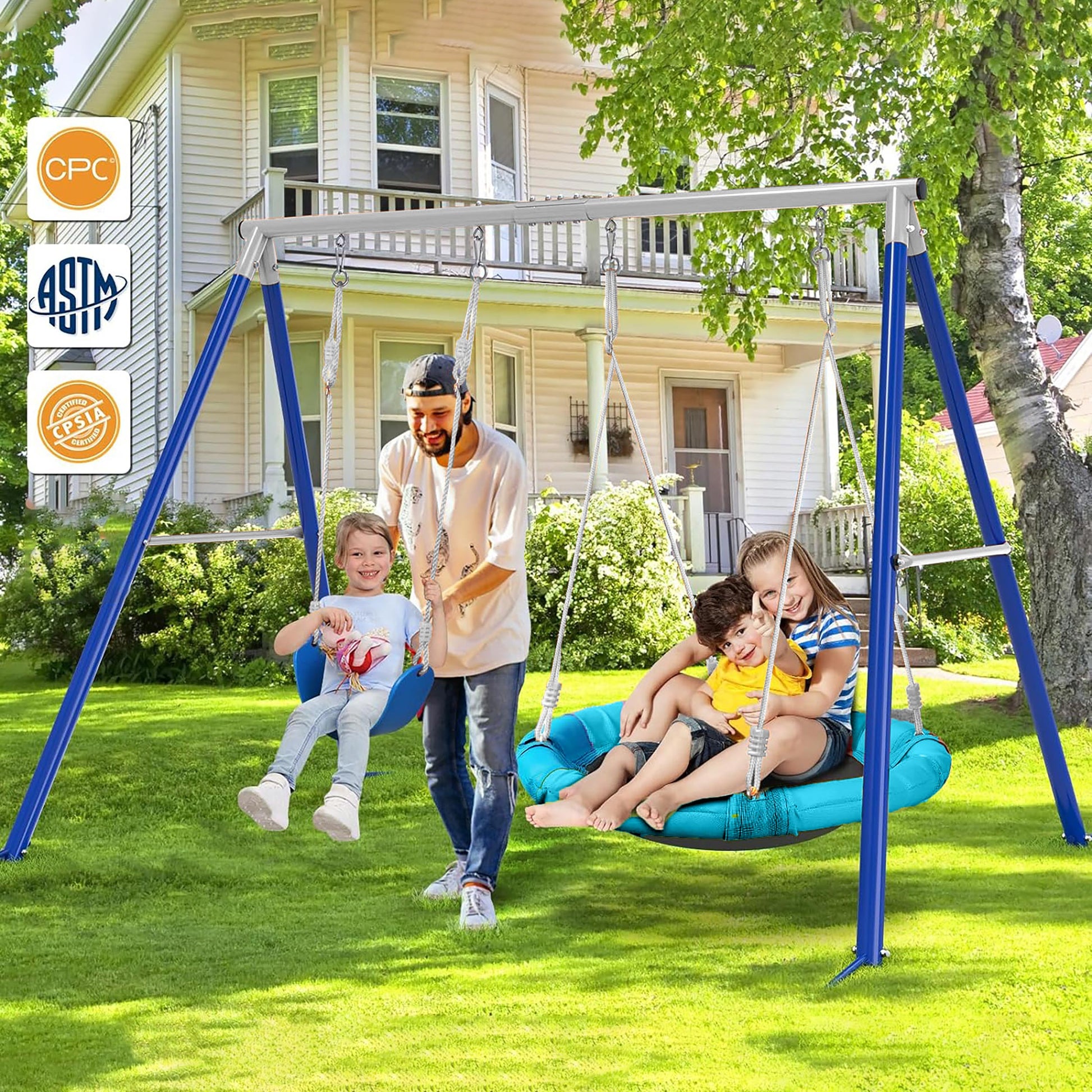 Kids Metal Swing Set for Backyard Outdoor Playground Two Functional Swing Set For Kids Outdoor Equipment eprolo