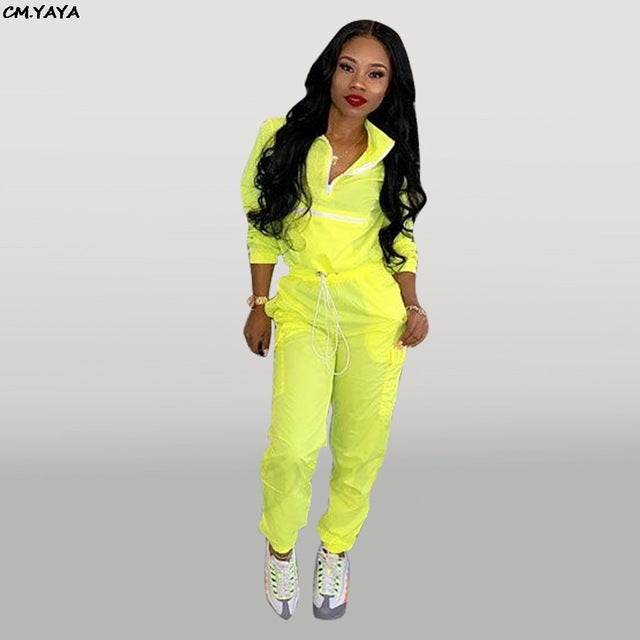 Women zip up neck long sleeve short trench safari long pants suits two pieces set eprolo