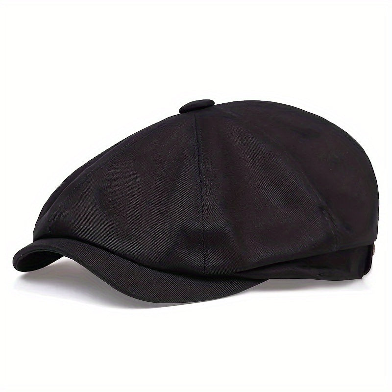 Men&Apos;S Retro Herringbone Flat Cap - Black Casual Beret with Vintage Style, Knitted Polyester, Perfect for Valentine&Apos;S Day, Everyday Headwear | Vintage Flat Cap | Knitted Texture Shello's Creative Boutique