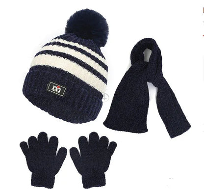Children's hat, scarf, glove, three piece set, autumn and winter chenille plush insulation and thick knitted hat set - Shello's Creative Boutique