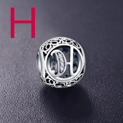 Real 925 Sterling Silver Vintage Clear Letter Bead Charms Fit Pandora Women Charm Bracelets Silver Jewelry eprolo