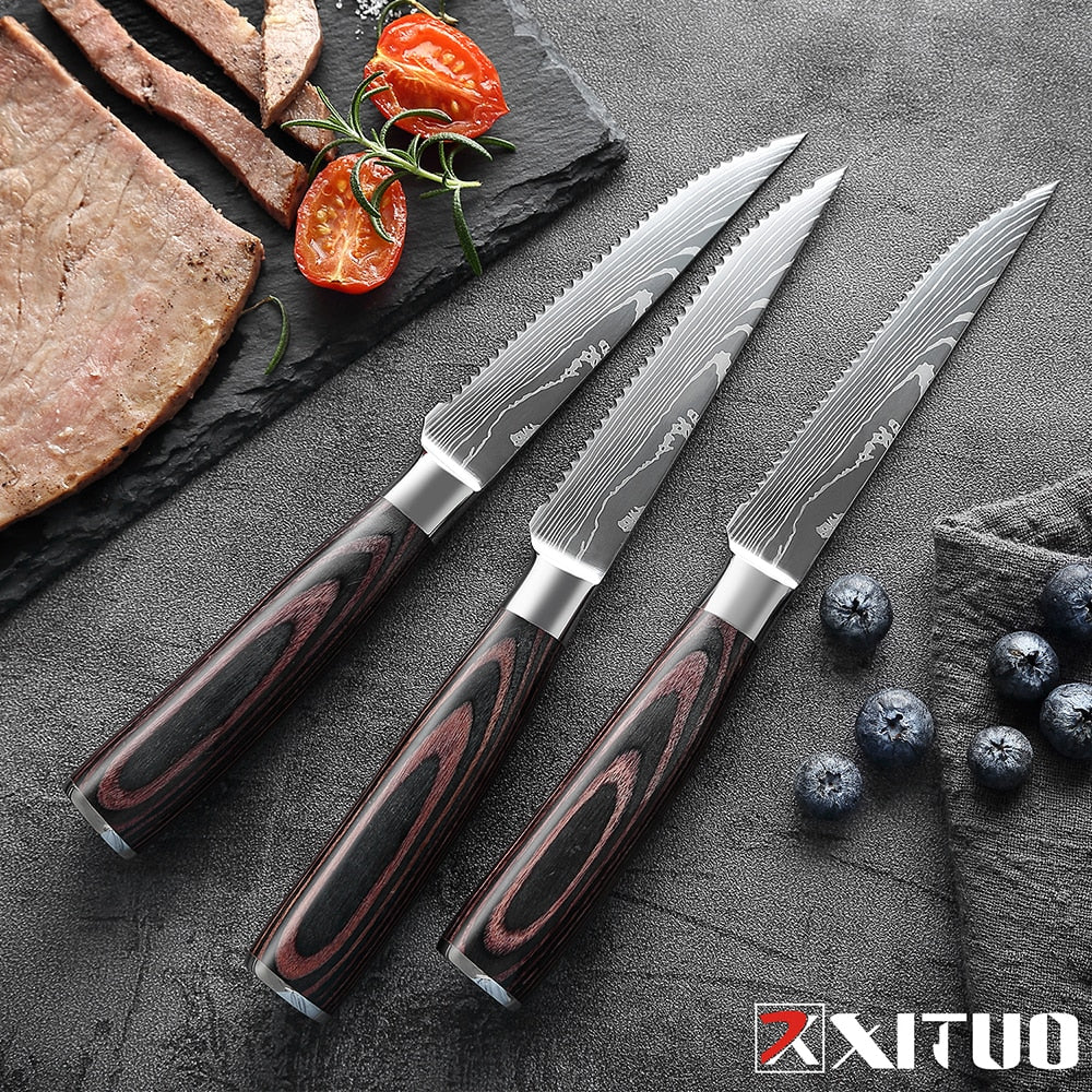 XITUO Sharp Steak Knife Set 7CR17 Stainless Steel Serrated Meat Slicing Knife Multipurpose Restaurant Cutlery Chef Knives 1-6Pcs eprolo