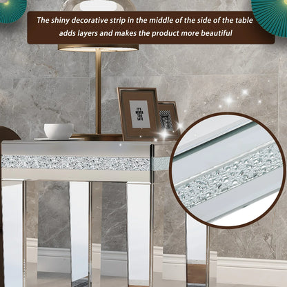ON-TRANS glass mirror edge table, easy to assemble crystal design and adjustable height leg edge table, silver - Shello's Creative Boutique