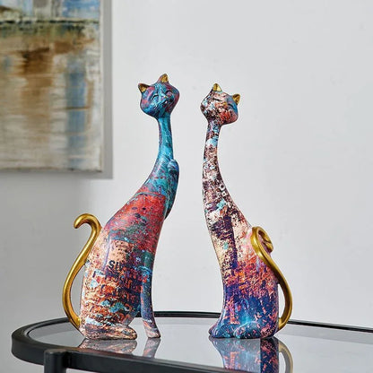 European style oil painting couple cat animal ornaments, living room TV cabinet, foyer wine cabinet decoration, resin crafts - Shello's Creative Boutique