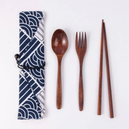 Japanese Style Long Handled Spoons, Forks, Chopsticks, Three Piece Set Of Wooden Portable Tableware, Chopsticks, Spoons, Set - Shello's Creative Boutique