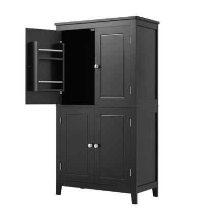 Bathroom floor storage cabinet, bathroom storage cabinet, 4-door independent cabinet, adjustable shelf, adaptive shelf, black eprolo