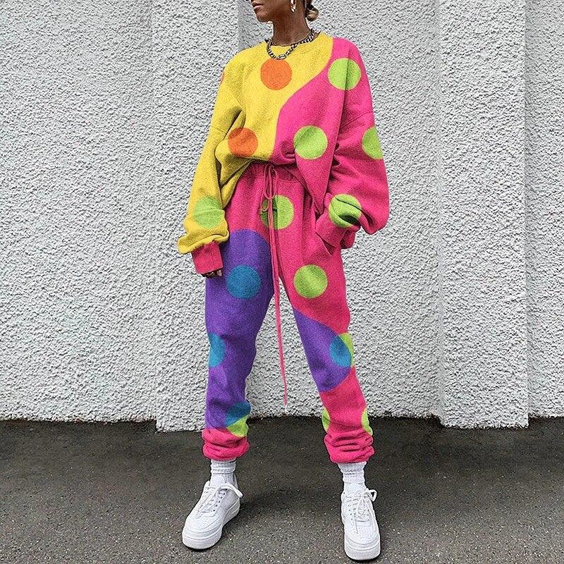 Stylish Printed Round-necked Long-sleeved Trousers Sports Two-piece Suit Two Piece Set Crop Top Two Piece Set Women Clothes - Shello's Creative Boutique