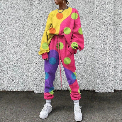 Stylish Printed Round-necked Long-sleeved Trousers Sports Two-piece Suit Two Piece Set Crop Top Two Piece Set Women Clothes - Shello's Creative Boutique