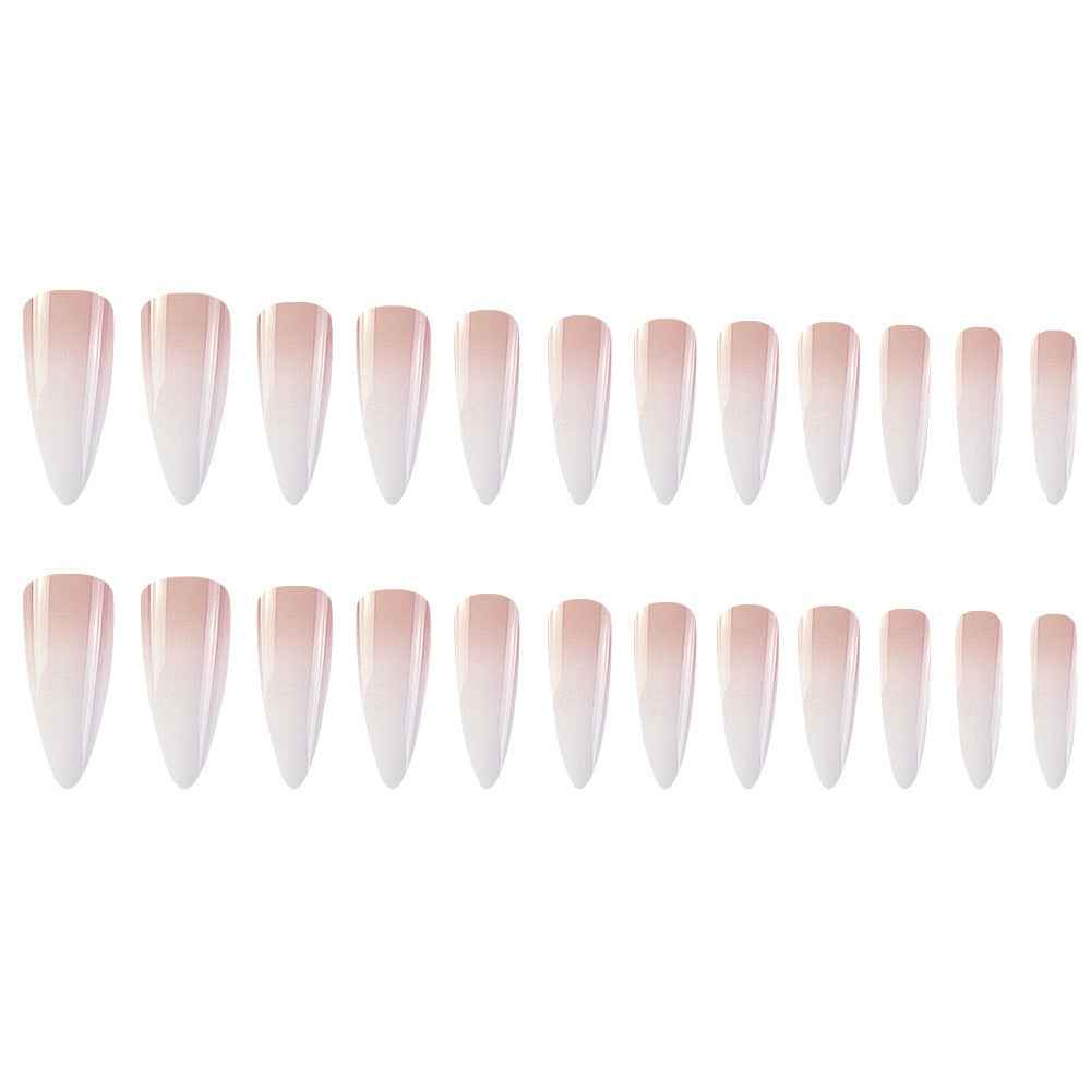 Milky white powder gradient long drop-shaped manicure, high-end fake nail patch wearable nail patch