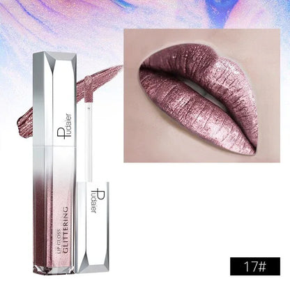 Pudaier Metallic Glitter Shine Full Colour Lipstick Makeup Long-lasting Liquid Tint Lip Gloss - Shello's Creative Boutique