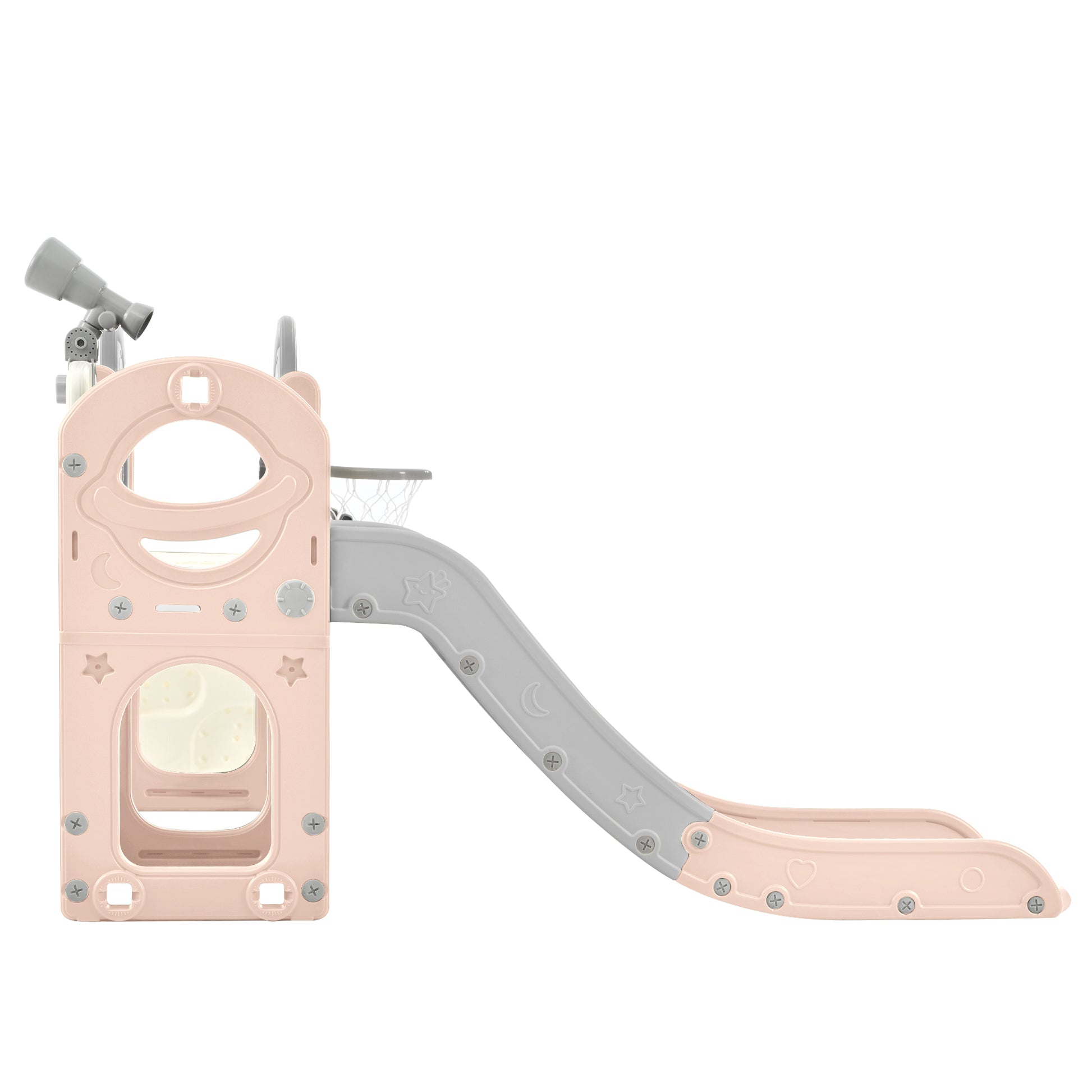 Kids Slide Playset Structure 7 in 1, Freestanding Spaceship Set with Slide, Arch Tunnel Pink+Grey + HDPE eprolo