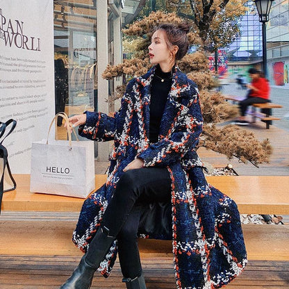 Plaid Woolen Overcoat Women Clothing Mid-Length - Shello's Creative Boutique