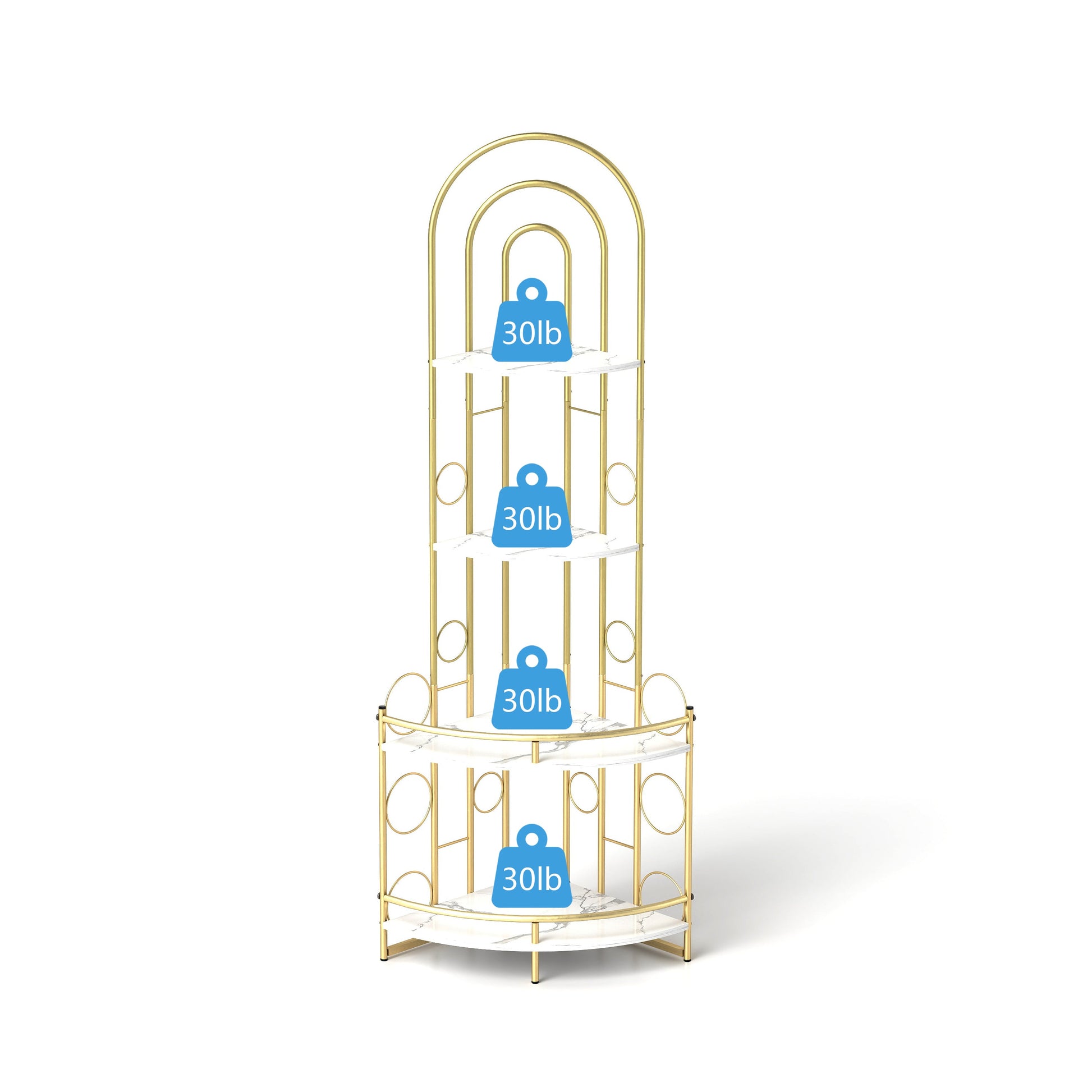 Gold 4-Tier Corner Bookshelf, Modern Style, Plant Stand with Metal Frame eprolo